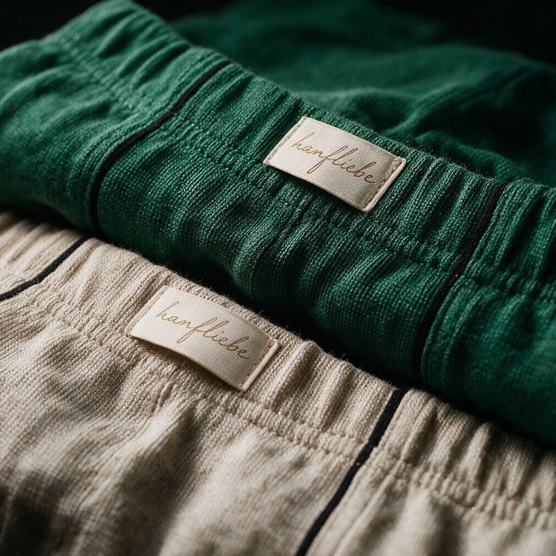 NATURMAN Boxershorts in Smaragdgrün und Natur, gefaltet, mit Hanfliebe-Etikett